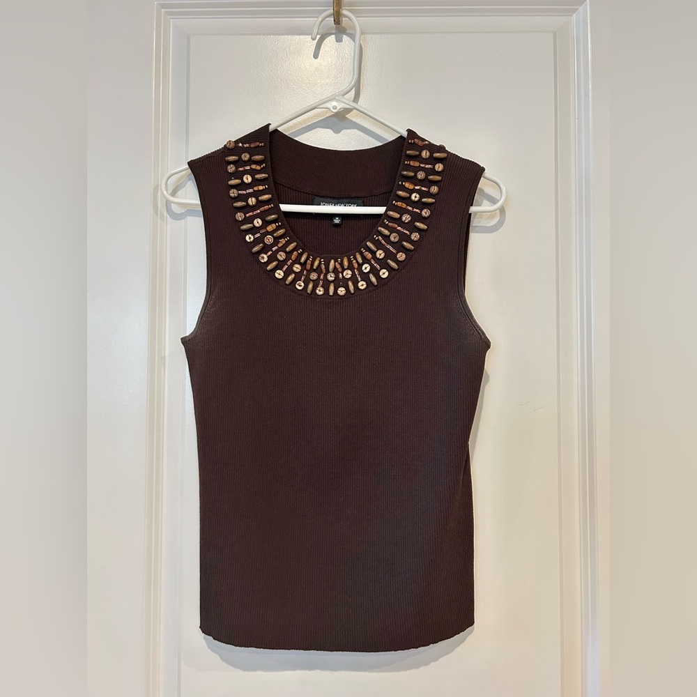 Sleeveless knit top with beaded neckline size Medium